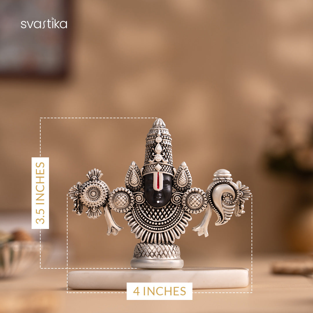 Lord Balaji Face Idol - Silver Plated (4 Inch)